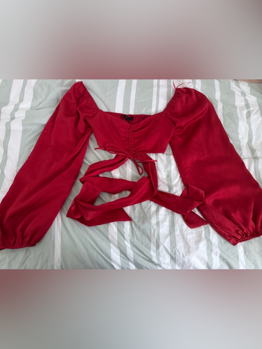 Fiesta Crimson Wrap Crop Top with Balloon Sleeves